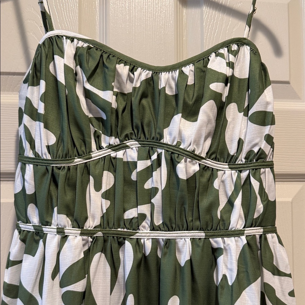 New Green Payton Tropical Print Shirred Bodice Slimming Flowy Beach Midi Large - Picture 7 of 15